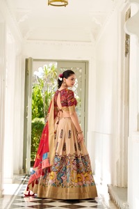 Direct Factory Supply Kalamkari Printed Lehenga Choli for Women Wedding and Festival Wear Silk Lehenga Choli - Product Image 4