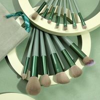 Ensemble de 13 pinceaux de maquillage en plastique à poils synthétiques, vert quatre saisons, avec pinceau éventail, pour sourcils, visage, rasage, anti-cernes, fard à joues et yeux