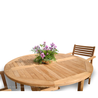 Mesa Extensible Ovalada de Teca Económica para Jardín, Serie Kerinci