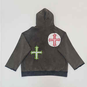 เสื้อฮู้ดผ้าหนาสไตล์สตรีทเทอร์รี่สไตล์วินเทจปักโลโก้ฟอกสีกรดสำหรับฤดูหนาวพิมพ์ลาย - Product Image 2