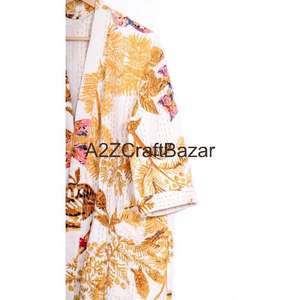 Bata de Mujer de Lujo, Hecha a Mano, Tejida, con Cuello en V, Cordón Ajustable, Manga Larga Tres Cuartos, 100% Algodón, Suave, Transpirable y de Secado Rápido - Product Image 3