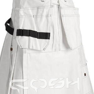 Kilt utilitario de algodón blanco de primera calidad para hombres | Kilt moderno de lujo con bolsillos profundos para senderismo, moda y ropa fetiche - Product Image 5