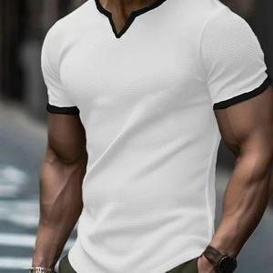 NOVEDAD DE VERANO 2025, camiseta de manga corta sólida con cuello en V a la moda de calle americana, Camiseta deportiva holgada informal para hombre - Product Image 2