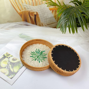 Bandeja redonda de laca de ratán de calidad superior para artesanía al mejor precio, bandejas tejidas con Incrustaciones de nácar - Product Image 4