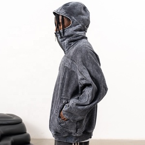 Vêtements pour hommes Sweat à capuche en éponge française personnalisé Pull surdimensionné Stone Acid Wash Vintage Hoodie Face Zip Up Hoodie - Product Image 3