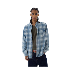 Veste en jean décontractée vintage pour homme personnalisable, design à carreaux délavé, lavable, décoration à boutons, pour couples - Product Image 1