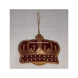 Adorno colgante de Navidad con forma de corona de Color marrón bordado Zari de diseño antiguo hecho a mano de alta calidad para Decoración - Product Image 1
