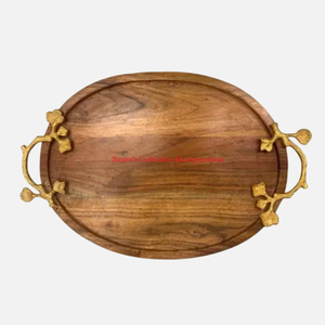 Plateau Rectangle en bois avec poignée en métal doré solide pour la restauration Ware Food Dessert Snacks Servant Biscuits Serveur Plateau Vente - Product Image 5