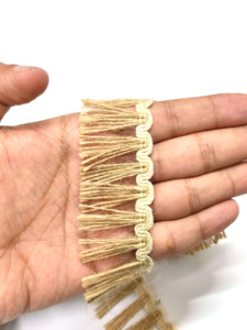 Venta al por mayor de 45mm de algodón Beige Natural anudado yute borla flecos cinta técnica de bordado ropa bodas zapatos de costura - Product Image 3