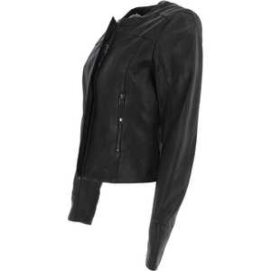 Femmes haut tendance personnalisé automne hiver vestes en cuir solide col tournant conception manches longues respirant doublure en Satin - Product Image 4