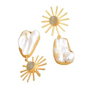 ต่างหูแฟชั่นทองเหลืองส่งออกตุ้มหูเพรไนท์ไข่มุกน้ำจืดบำบัดแท้ต่างหูรูปทรงเรขาคณิต - Product Image 4