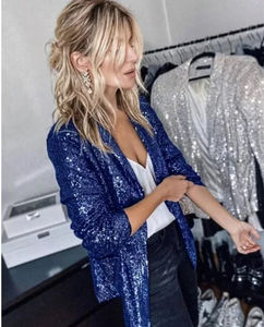 Vente en Gros Bomber Vestes Femmes Sequin Glamour Paillettes Manches Longues Elegance Front Zip Up Sparkle Sequin Party Jackets - Product Image 4