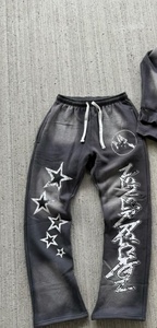 Conjunto de Sudadera con Capucha y Pantalones Acampanados con Estampado Vintage Lavado Ácido con Logotipo Personalizado, Talla Grande, Ligero, de Secado Rápido, Cortavientos, Unisex - Product Image 6