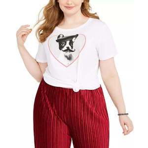 T-shirt in jersey con grafica bulldog francese, taglia 1X, alla moda, da donna, di Modern Lux, bianca - Product Image 1