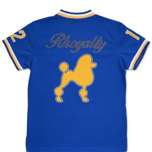 Sigma Gamma Rho Royal Blue Women Football Jersey with Embroidered Logos <b>Studded</b> Front Shoulder Design Lightweight Polyester Top - Product Image 2