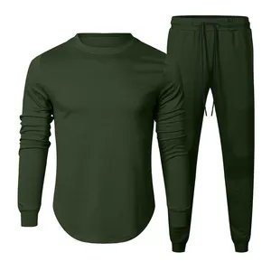 Setelan kaus & celana kasual pria warna hijau MOQ rendah pemasok dibuat sesuai pesanan khusus tahan lama pria pakaian keringat kasual untuk dijual