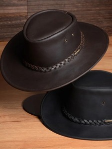 Sombreros de vaquero Retro de cuero genuino para hombre, gorra de Caballero de piel de vaca Real de mezclilla occidental para hombre, Color negro, marrón, hecho a medida de fábrica - Product Image 6