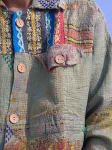 Chemise décontractée pour homme en coton tricoté 100% à manches longues, coupe ample, motif floral, style hip-hop, grande taille, collection hiver, fabriquée à la main par Kantha VIRATRA IMPEX - Product Image 4