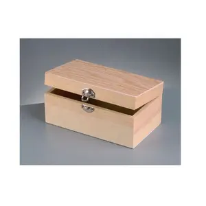 Unfinished Wooden Box with Hinged Lid and Front Closure Natural Pine Wooden Boxes Wooden Storage Boxes for Crafts