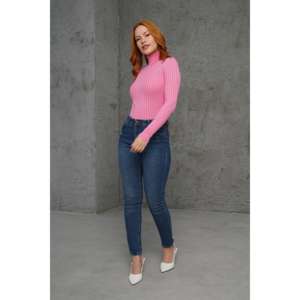 Pull en maille côtelé rose à col roulé pour femme - Vente en gros - Product Image 2