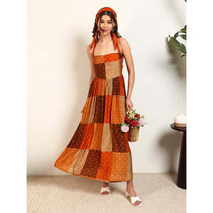 Robe longue évasée sans manches pour femme Deebaco, style bohème, en modal tissé, imprimé à pois, coupe ample, décontractée pour l'été - Product Image 1