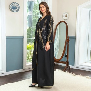 Vestido Abaya de Manga Larga de Poliéster Transpirable con Bordado Floral de Talla Grande para Mujer Musulmana 2024 - Elegante, Casual y Holgado de Lujo - Product Image 5