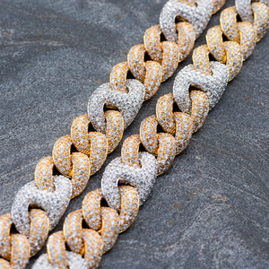 15mm Two-Tone Diamond Cuban Link Rose Gold Unisex <b>Bracelet</b> 14k <b>Solid</b> Gold Plated for Certified Wedding Engagement Gift 16 Inch - Product Image 1