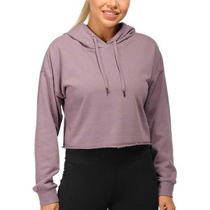 Sudadera con capucha corta de gran tamaño para chicas al por mayor, tops recortados en blanco lavados con ácido, Sudadera con capucha vintage holgada para mujer - Product Image 1