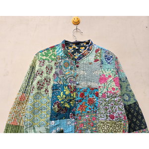 Indian Vintage Cotton <b>Jacket</b> for Women Handcrafted Patchwork <b>Quilted</b> Unique Bohemian Style Decorated Rivets Printed Techniques - Product Image 4
