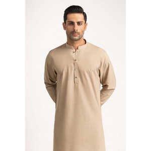 Shalwar Kameez Beige para Hombre, Estilo Étnico Indio Básico para Fiestas, con Bordado, Disponible en Algodón y Seda - Product Image 4