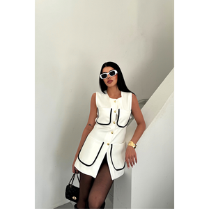 Chaleco Blanco para Mujer con Detalle de Ribete, Bolsillo Grande, Estilo Elegante - Product Image 6