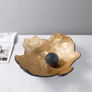 Artistic Shape Golden And Black Metal Decorative Bowl Elegant Designer Accent Ideal For Home Decor <b>Tabletop</b> <b>Display</b> And Styling - Product Image 1