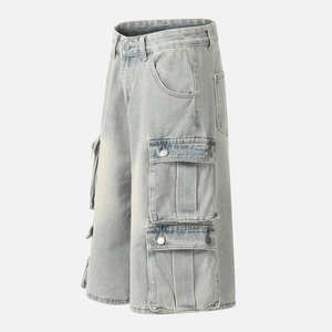 Short de travail d'été délavé à poches multiples Pantalon court en denim droit Pantalon ample à 7 points pour hommes - Product Image 5