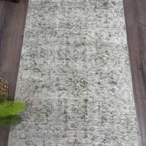 Tapis vintage 2,9 x 6,4 pieds, tapis d'inspiration turque, tapis persan gris-bleu - Product Image 3