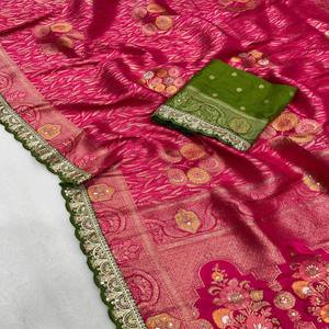 Sarees traditionnels en soie de Dola pure avec tissage fin Zari et embellissement Meenakari | Sarees Grand Look pour événements - Product Image 2