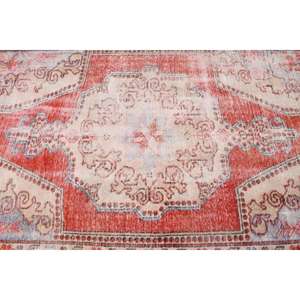 Tapis turc vintage de 4,2 x 6,8 pieds, tapis en laine rouge Ikat - Product Image 3