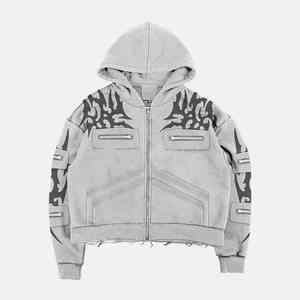 เสื้อมีฮู้ดแนววินเทจของผู้ชายผ้าฝ้าย100% มีซิปมีหลายกระเป๋าสั่งพิมพ์ซิลค์สกรีนโลโก้ได้ตามต้องการสำหรับฤดูใบไม้ร่วงจากโรงงาน2025 - Product Image 3