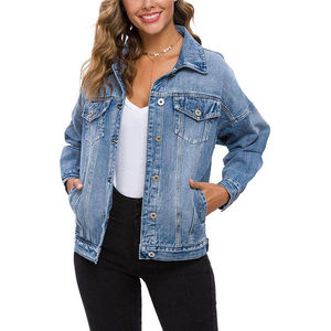 Veste en jean décontracté personnalisé de haute qualité pour femmes nouveau style denim délavé à coupe surdimensionnée avec décoration de boutons pour l'automne - Product Image 5