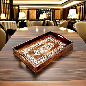 Artisan-Crafted Mango Wood Carved Serving <b>Tray</b> Elegant Home Interior Decorative Wooden <b>Tray</b> Upscale Entertaining Gourmet - Product Image 1