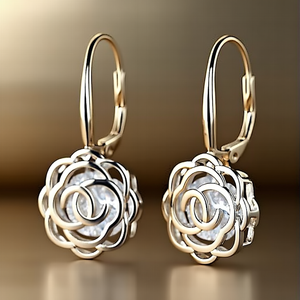 Orecchini a perno con rosa incorniciata in oro 14K e cristalli - Product Image 5