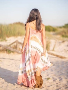 ชุดเดรสผ้าฝ้ายสไตล์อินเดียสำหรับผู้หญิงผ้าผูกและย้อมสีแขนกุดยาวพิมพ์ลายซาฟารีมาใหม่ฤดูร้อน - Product Image 2