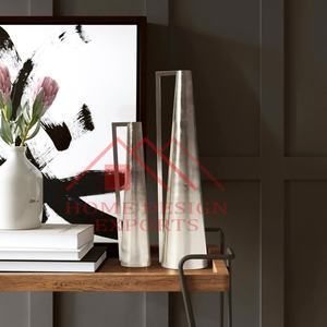 Ensemble de 2 vases de table en métal pour la décoration du salon, longs vases à fleurs en trompette plaqués argent - Product Image 2