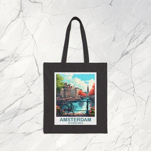 Bolsa de Mano de Lona de Algodón de Ámsterdam, Países Bajos, con Cierre Abierto, Diseño para Viaje - Product Image 3