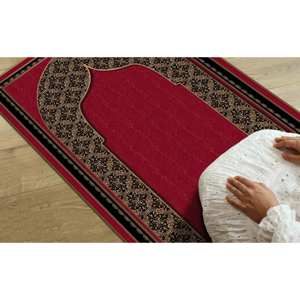 Tapis de prière islamique rouge et or : Décoration de maison musulmane antidérapante, tapis fin non tissé - Product Image 4