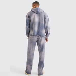 Personnalisé poids lourd français éponge 100% coton DTG impression soleil délavé à l'acide lavé pierre hommes sweatshirts et pantalon de survêtement ensemble - Product Image 4