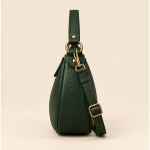 Women's Crossbody <b>Messenger</b> <b>Bag</b> Vintage Full Grain Cow <b>Leather</b> Forest Green Zipper Closure Polyester Lining Adjustable Strap - Product Image 2
