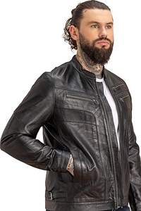 Veste en faux cuir matelassé à la mode pour hommes, coupe ajustée, style moto noir avec tissu en toile au design intemporel pour un usage quotidien - Product Image 4