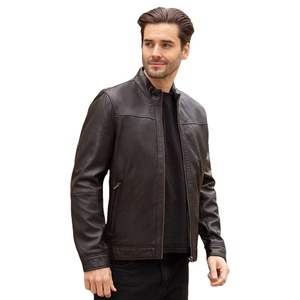 Blouson en cuir de vachette pour homme, style streetwear, respirant, écologique, col rabattable, fermeture éclair, idéal pour la moto - Product Image 1