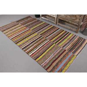Turkish Vintage Rug, 4.7x8.5 ft Kilim Rug, <b>Brown</b> Animal Print <b>Wool</b> Rug - Product Image 1