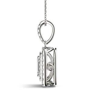 Collier pendentif double halo émeraude et diamant taille ronde pour femme - Product Image 2